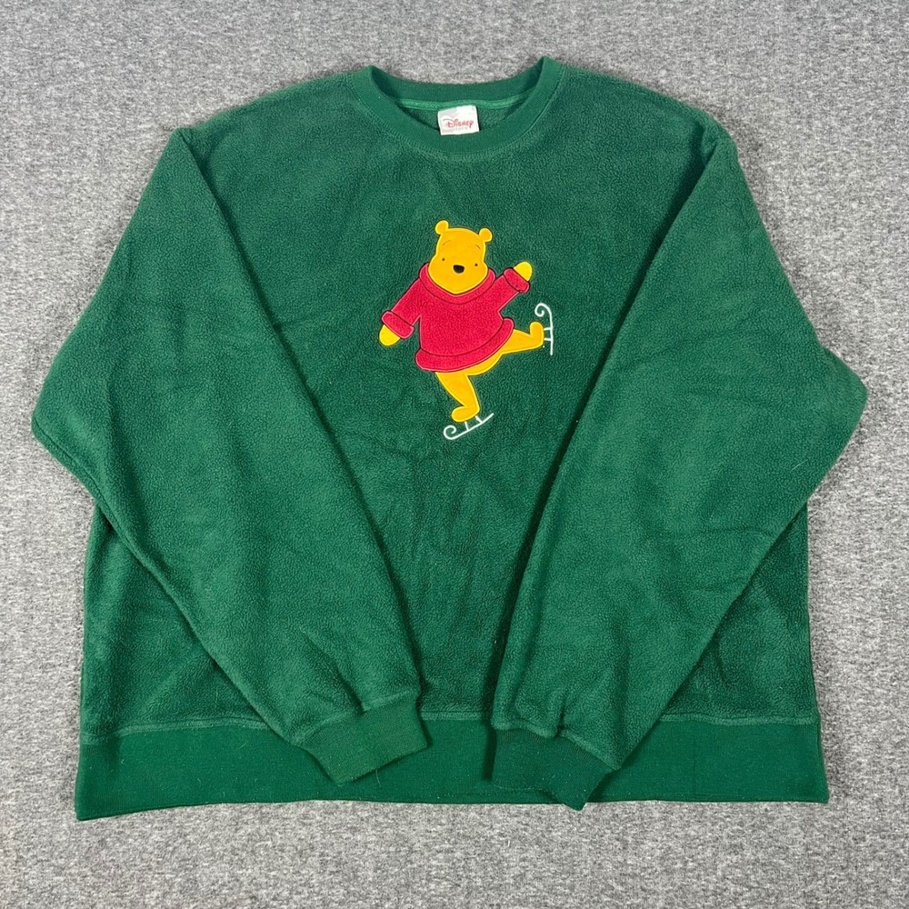 Vintage Y2K Disney Store Winnie the Pooh Fleece Sweater Men XL Green Embroidered